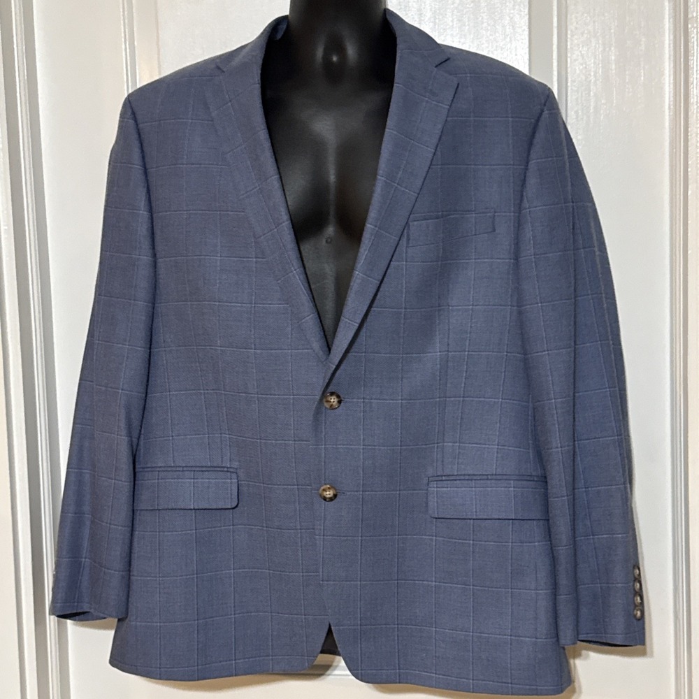 Lauren Ralph Lauren Men's Blazer 44R Light Blue Windowpane Silk/wool